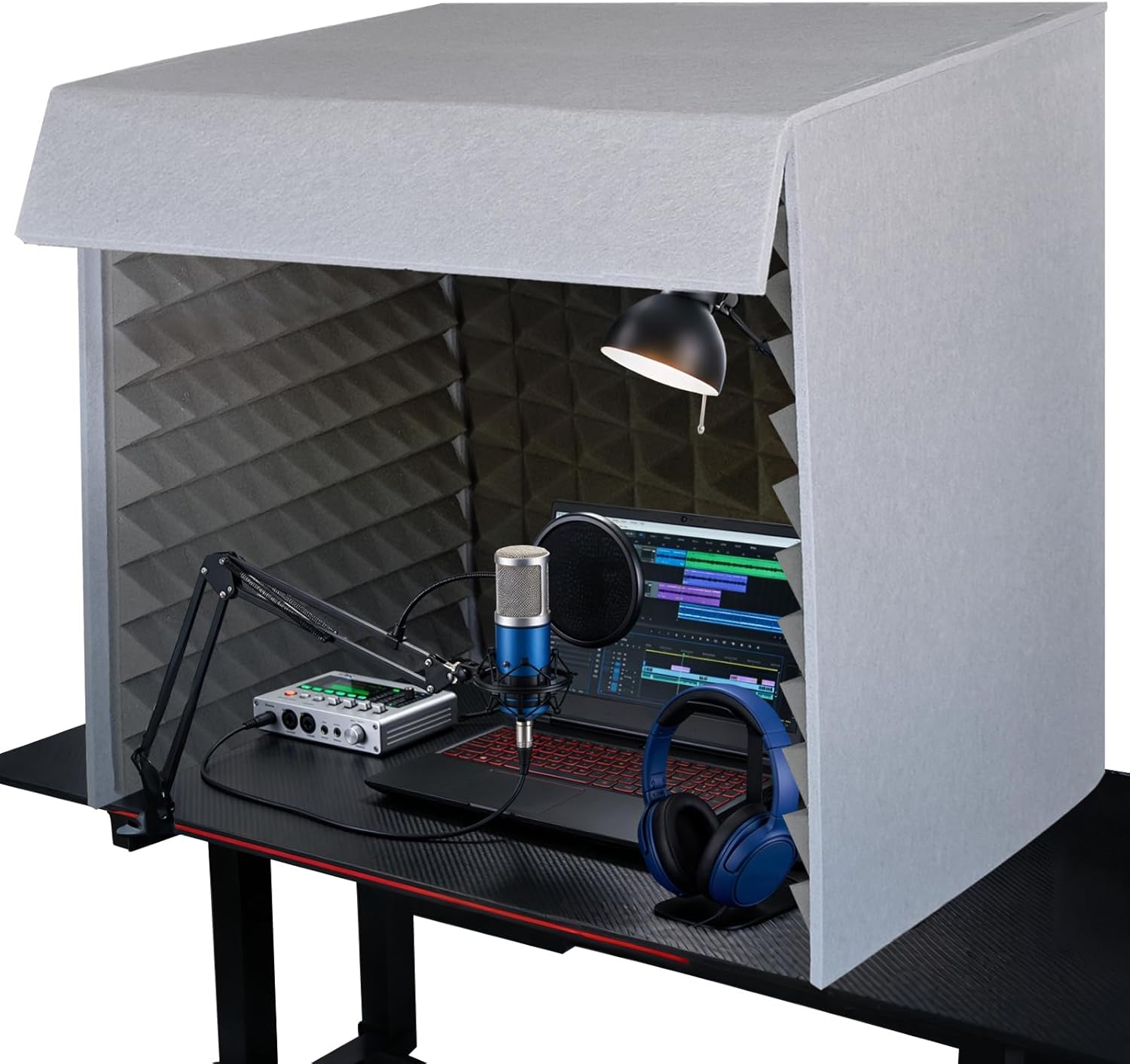 Portable Sound Proof Box, 23.6 Inch Large Professional Vocal Booth,Foldable Microphone Isolation Shield with Thickened Dense Acoustic Foam for Podcast, Singing