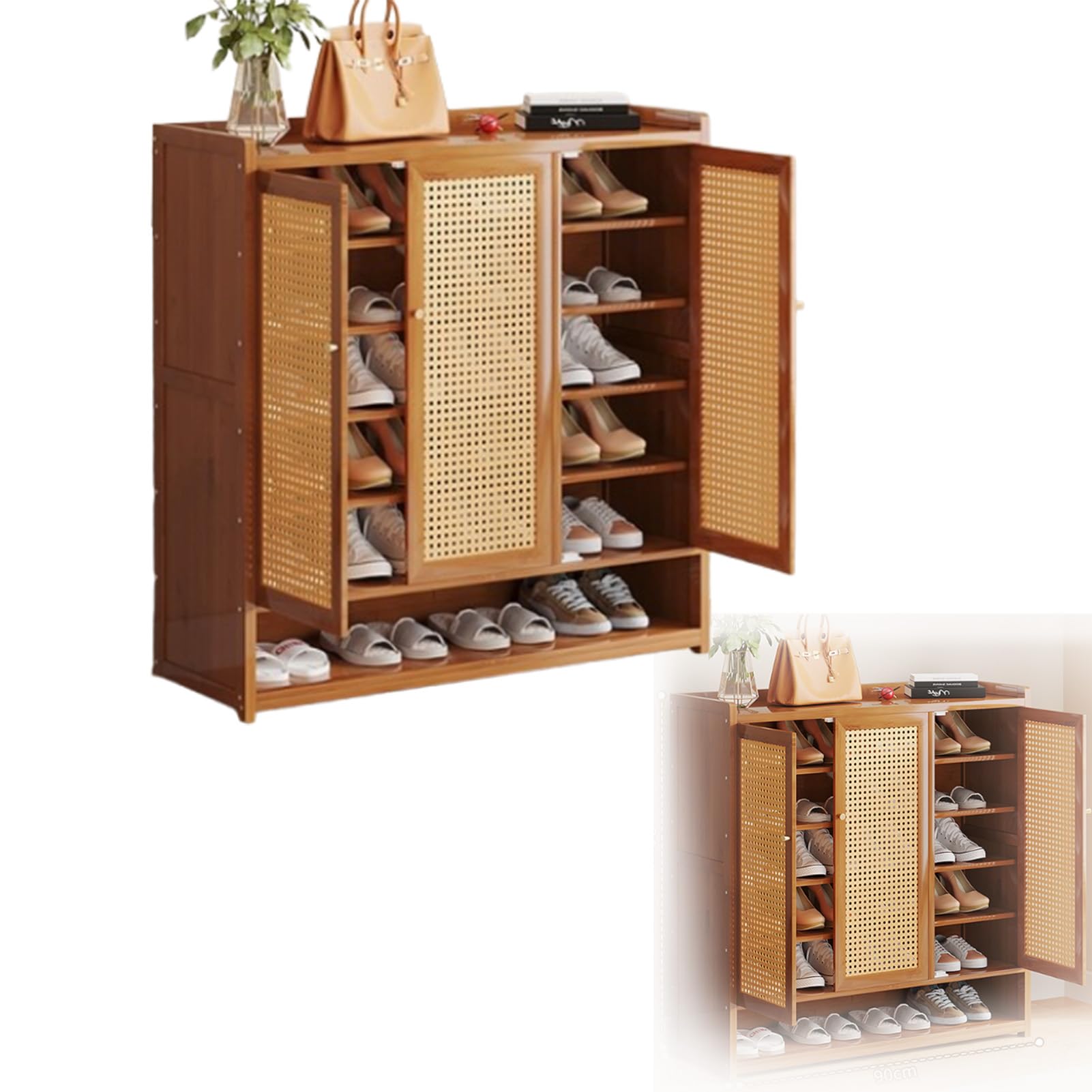 Meuble à chaussures en rotin étagères réglables design couloir