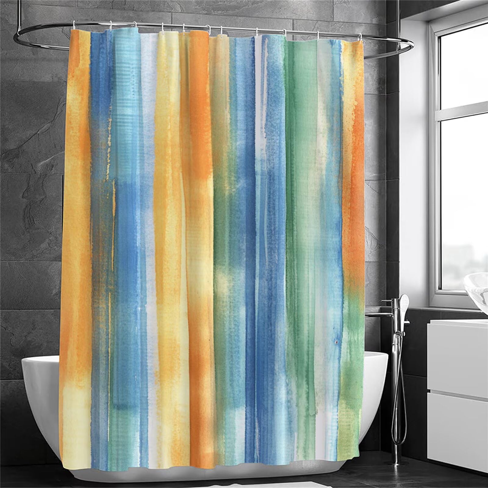 Żółta zasłona prysznicowa 200 x 240 cm, bardzo długa zasłona prysznicowa do łazienki, zielona, wodoodporna, z haczykami i obciążonym obszyciem, nadaje się do prania, szybkoschnąca, na wszystkie pory