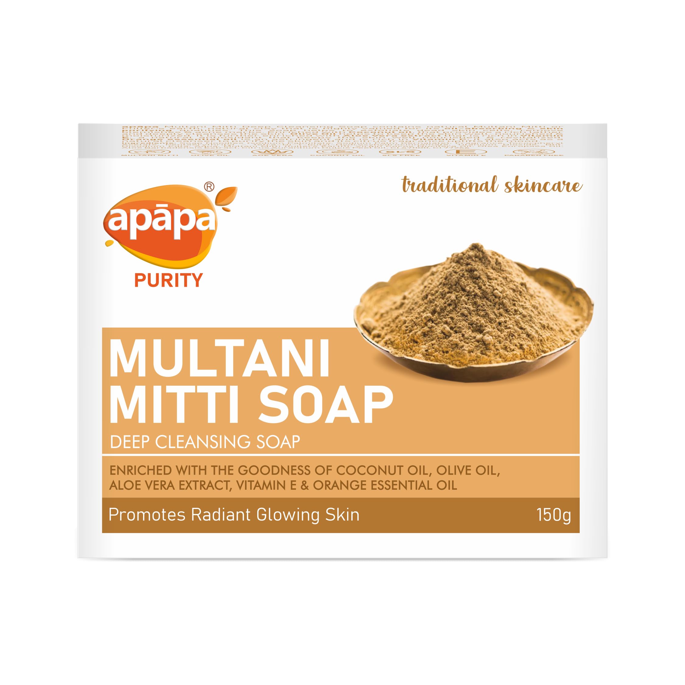 apāpa Multani Mitti Herbal Clay Bath Soap for Men & Women Oil Control Acne Removal Deep Pore Cleansing Natural Face Body Soap Blackhead Reduction Clear Fresh Skin Care Soap - 150gm
