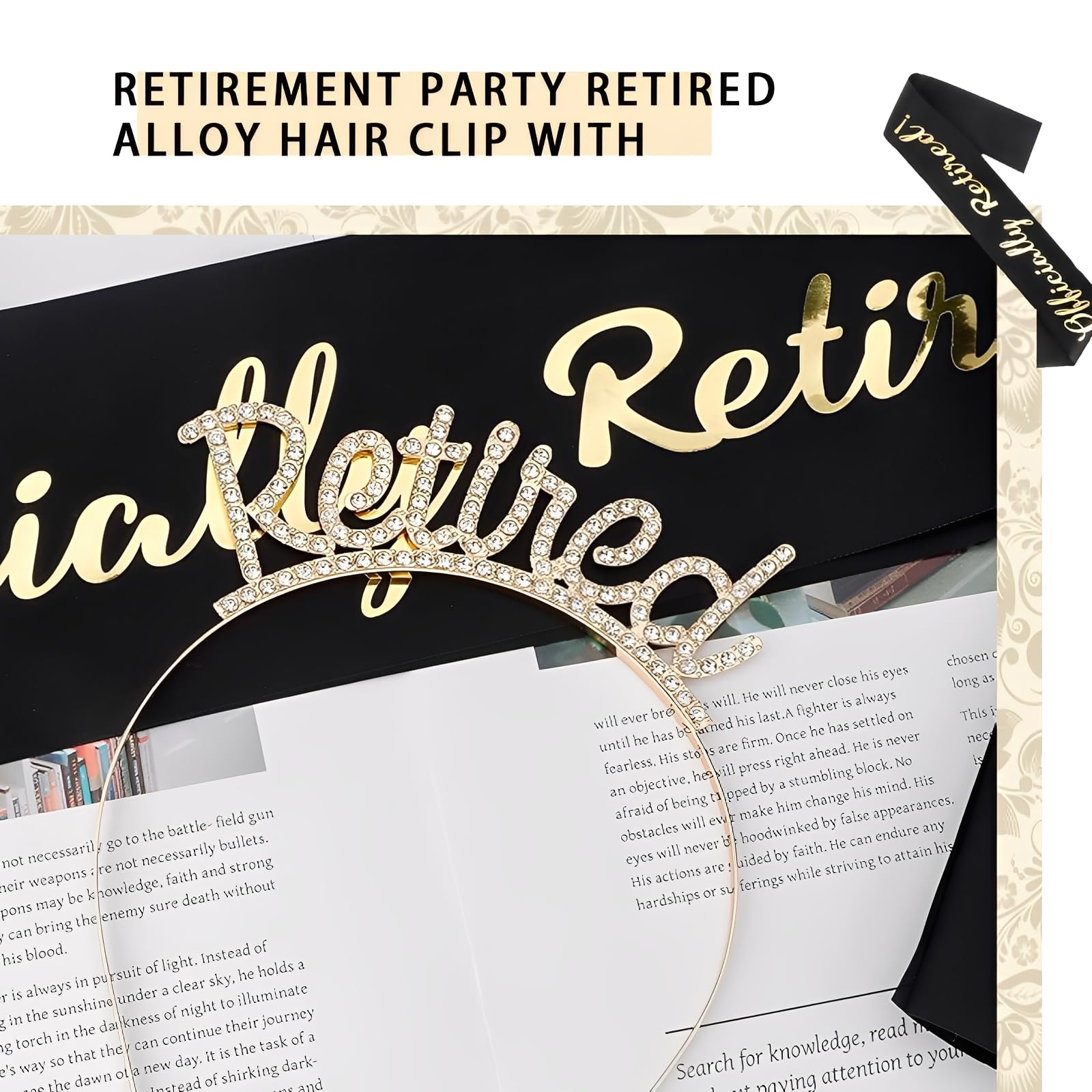 Retirement Sash and Tiara Set,Elegant Black Retirement Sash for Women and Men,Happy Retired Party Decorations,for Women's Classic Happy Retired Rhinestone Headband and Sashes Party Decorations - Image 4