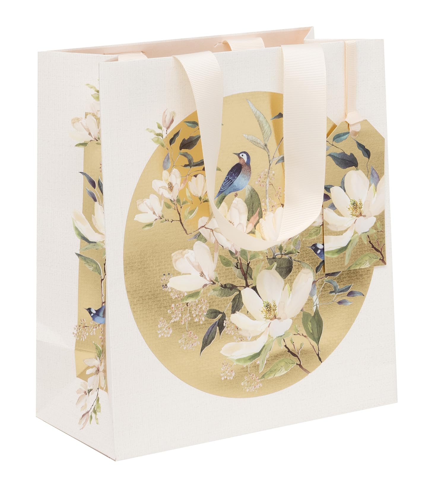 Glick Medium Gift Bag - Gilded Magnolia Floral Design - 200 x 225 x 100mm