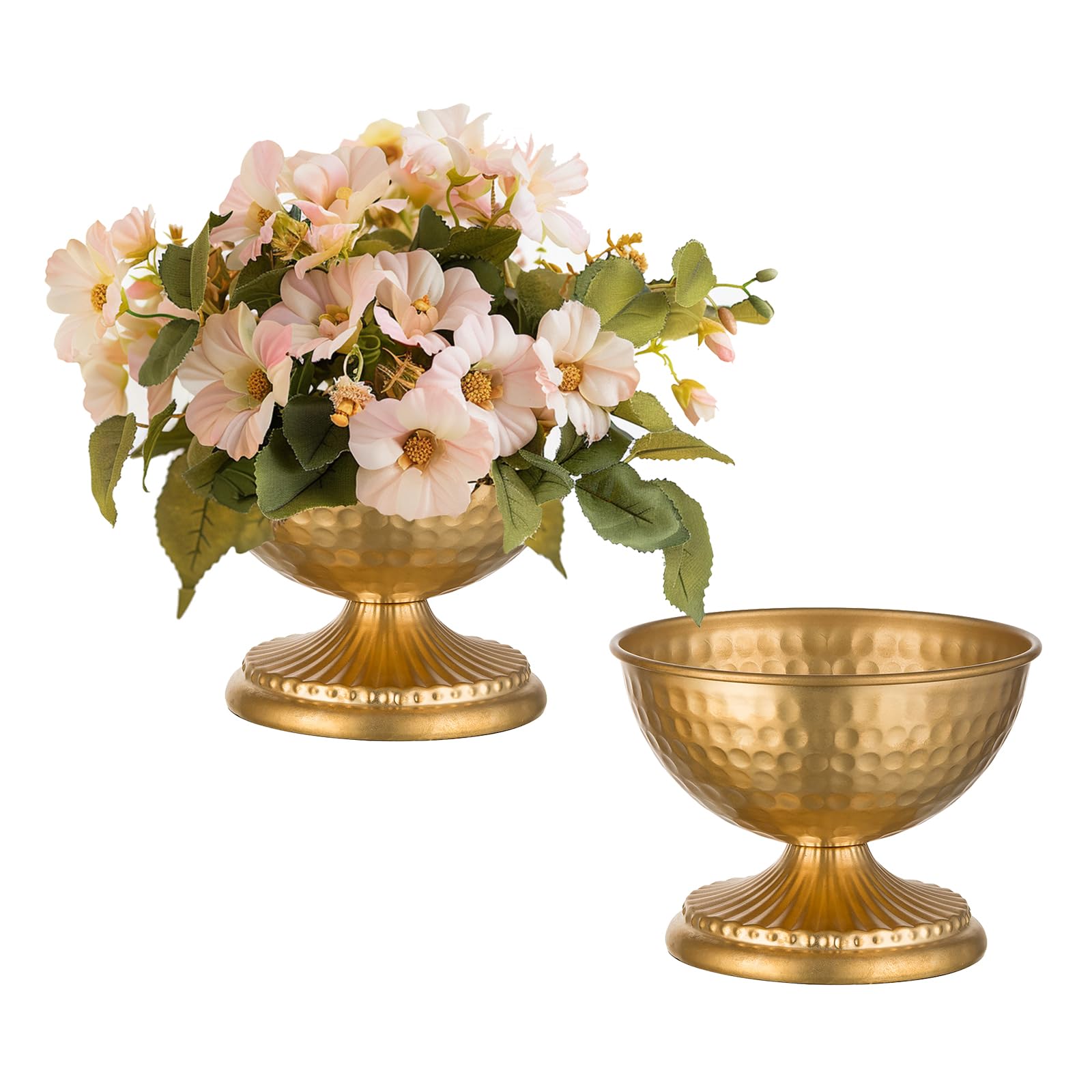 Sziqiqi Gold Urn Vase for Flowers, Wedding Table Compote Vases, 4.3in, 2Pcs