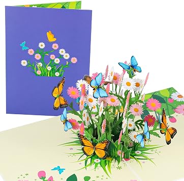 Fuyamp Daisy Flowers Card, Flower Pop Up Card Pop-Up Greeting Card Mother s Day Card Pop Up with Basket and Butterflies 3D Birthday Card for Women Valentines Birthday Anniversary | 3D Greeting Card for Mother s Day Birthday Valentine Anniversary for Women