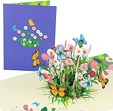 Fuyamp Daisy Flowers Card, Flower Pop Up Card Pop-Up Greeting Card Mother’s Day Card Pop Up with Basket and Butterflies 3D Birthday Card for Women Valentines Birthday Anniversary