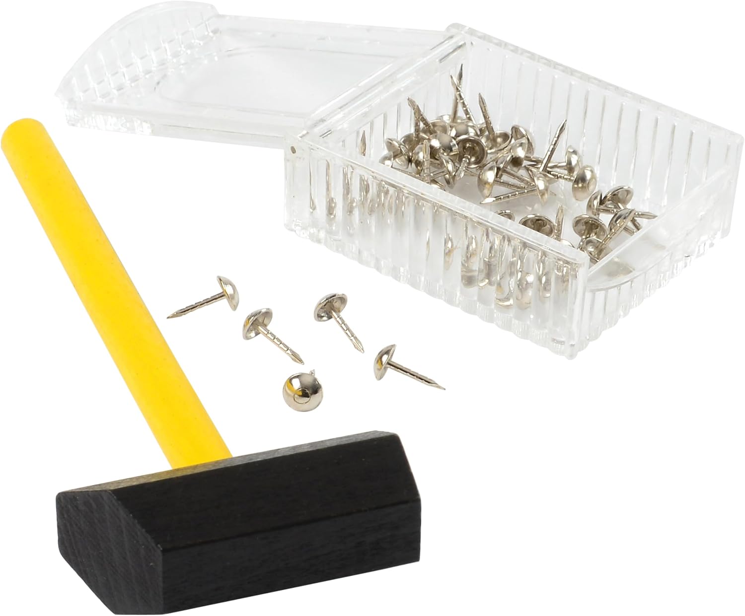 Hammer & Nail Design Kit – Montessori STEM Engineering & Geometry Building Set with 60 Wooden Tiles, Tacks, Hammer & Reusable Cork Board