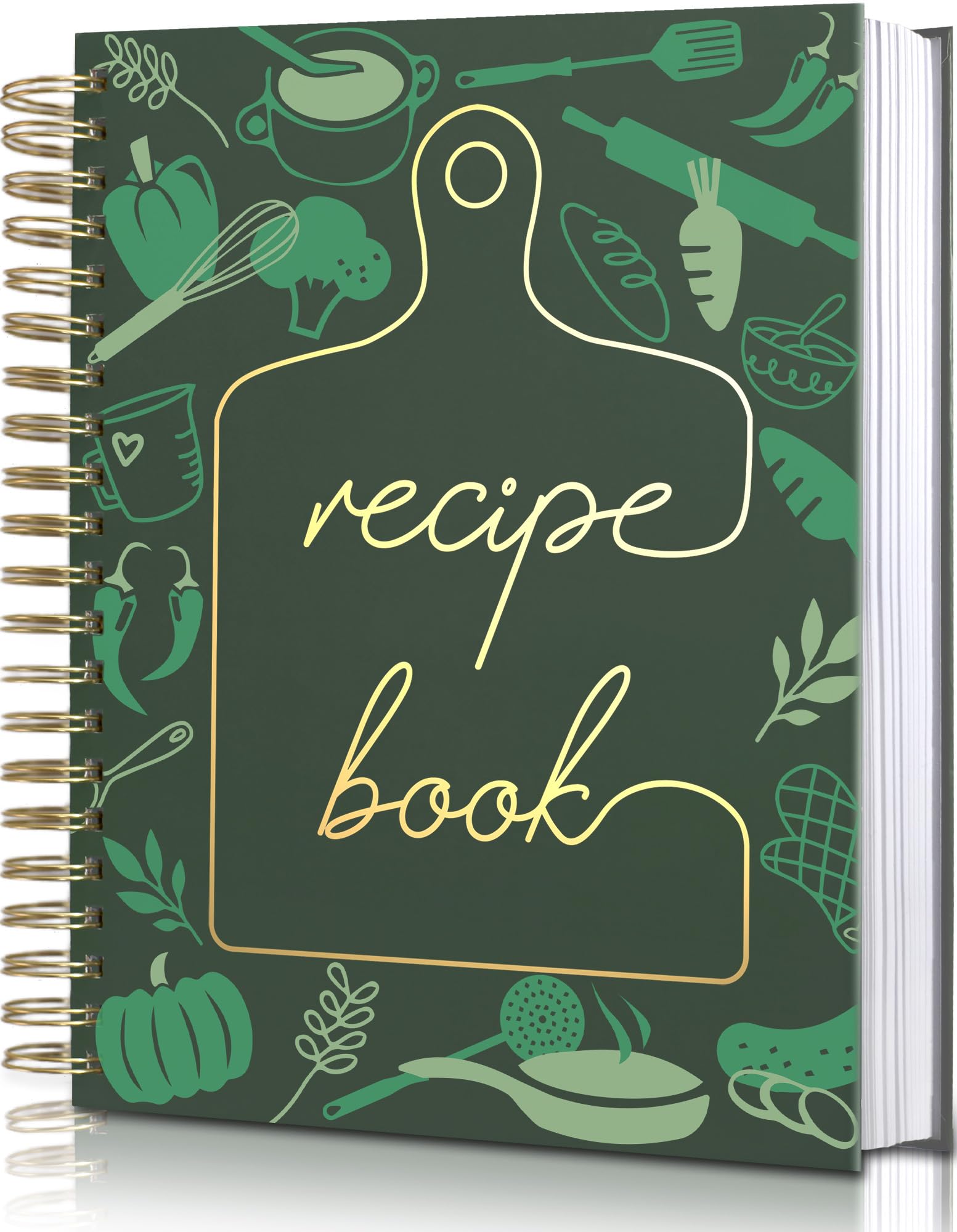9''x11'' Recipe Book to Write in Your Own Recipes - Spiral Blank Cookbook 152 Pages Holds 146 Recipes - Elegant Waterproof Cover Big Recipe Journal - Easy to Use Layout(A4 Size - Olive Green)