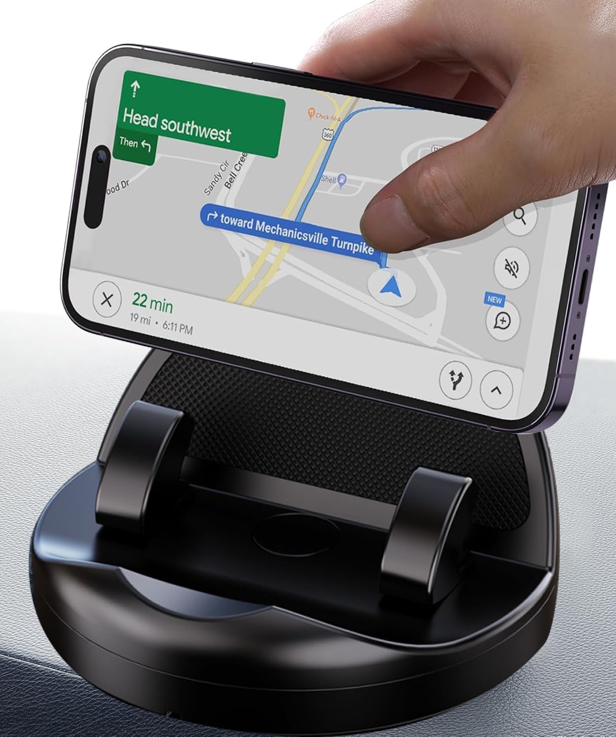 Universal Dashboard Car Phone Holder with 360° Rotatable Mount, Non-Slip Silicone Grip, Adjustable Spring Design, and Powerful Suction Base (Black)-image-47