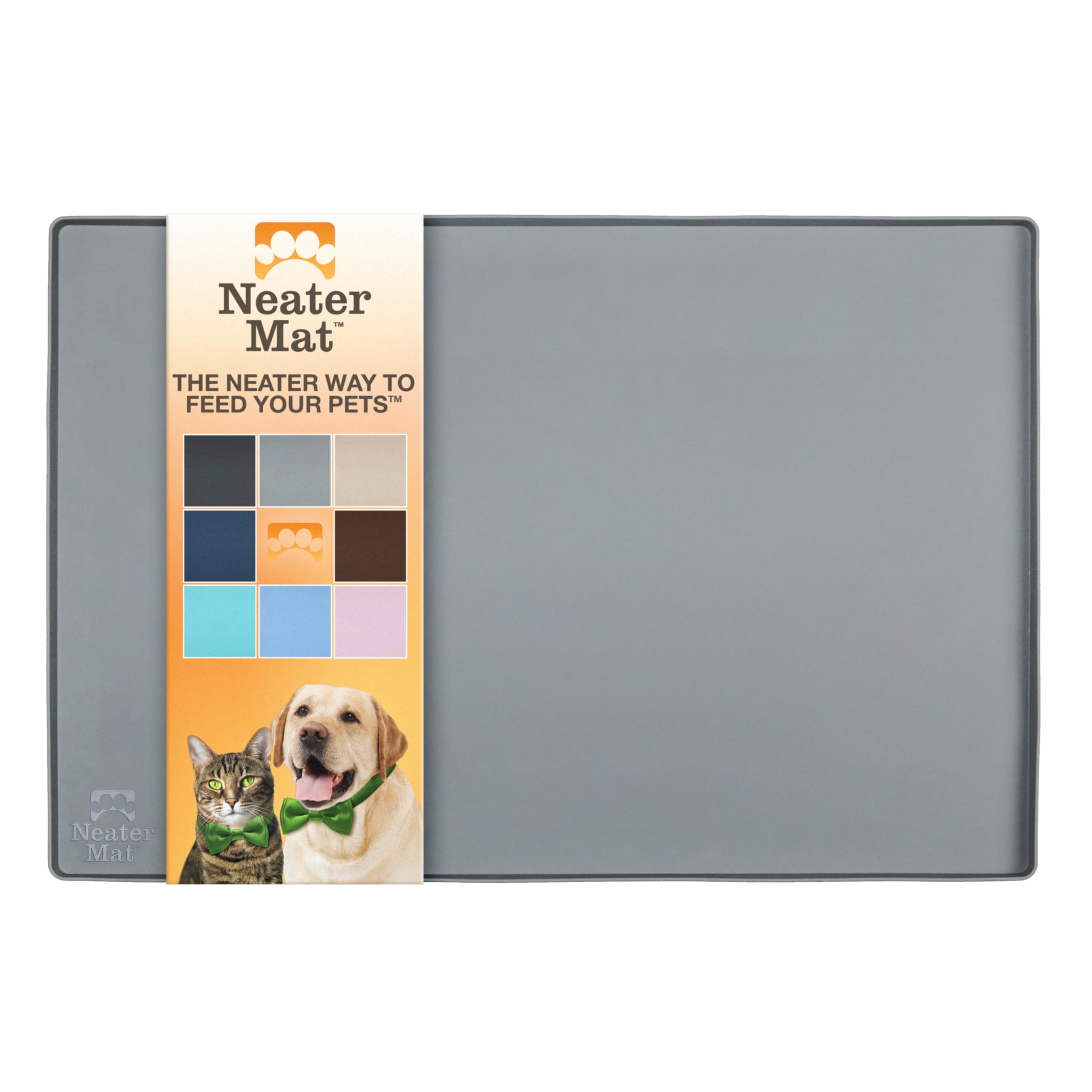 Neater Pet Brands Neater Mat Pet Mats for Food and Water, Cat & Dog Bowl Mat Waterproof Silicone, Feeding Tray, Dog Food Mats for Floors, Placemat w/Raised Edge for Under Bowls, 24” x 16”, Grey