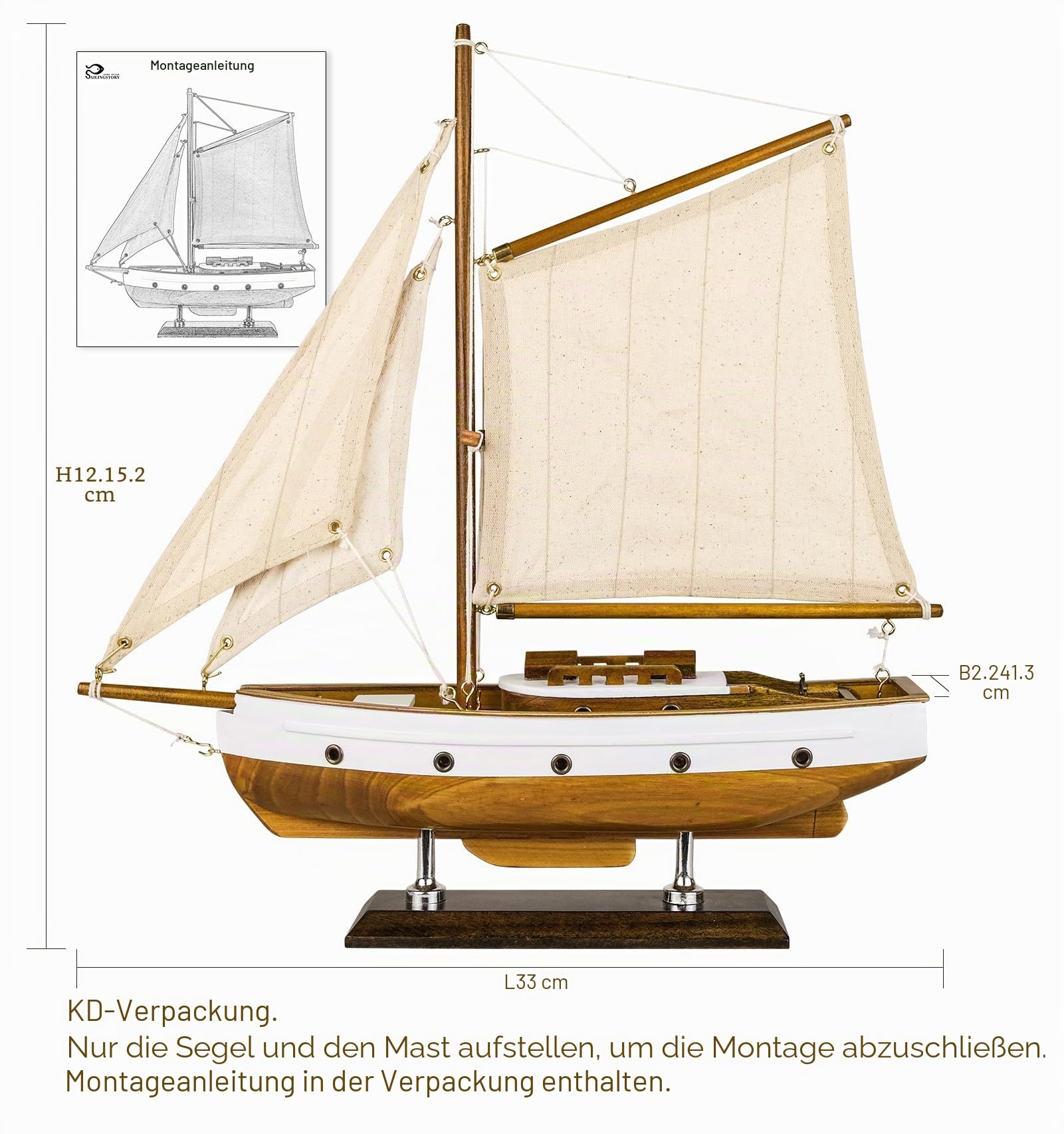 Sailingstory Segelboot-Dekoration, Segelboot, Modellschiff, Segelyacht, für Heimdekoration, Holzfarbe
