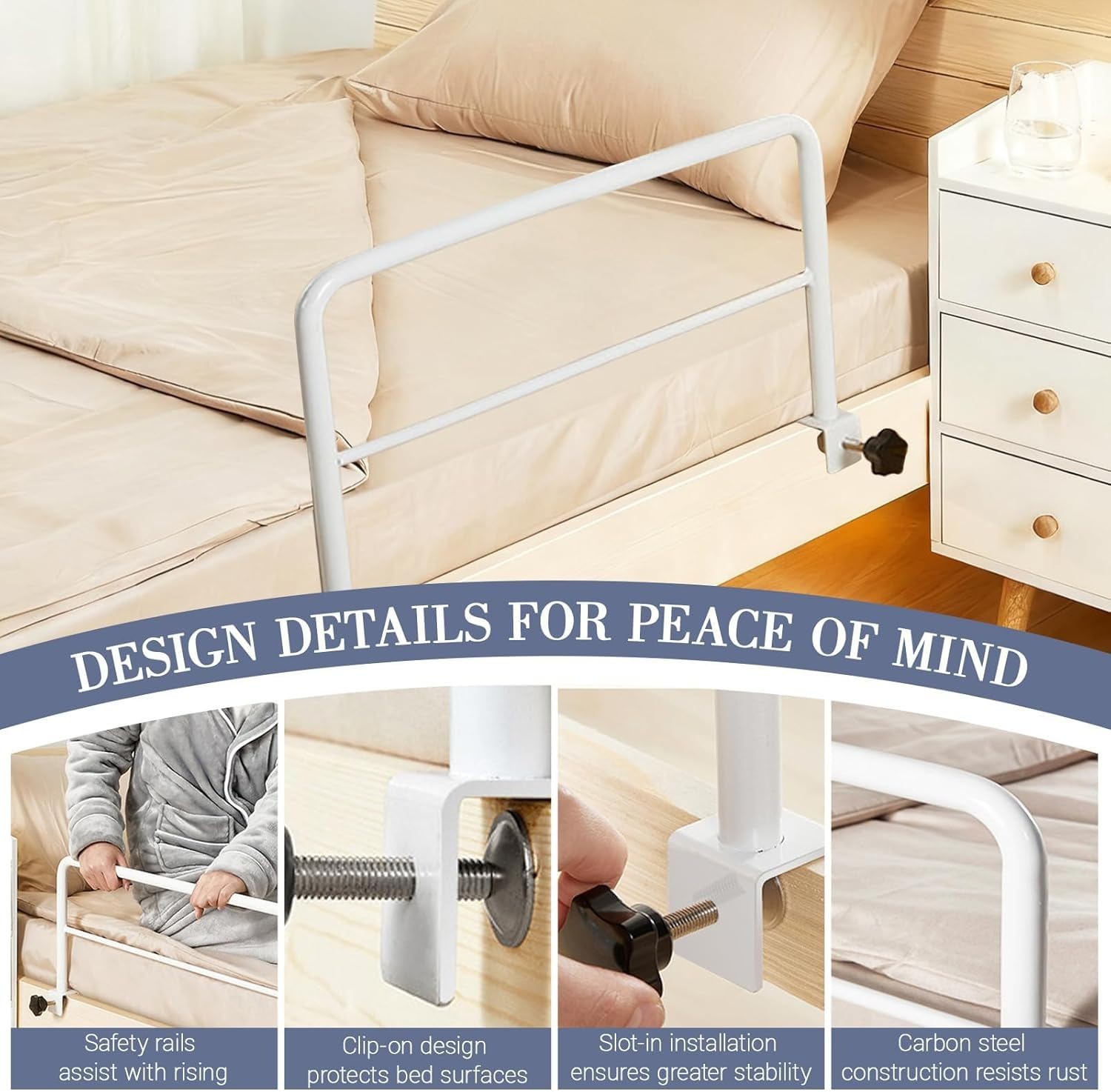 Sponde Letto Anziani Anticaduta,Barriera Letto per Adulti,Sponda Letto Matrimoniale Universale,Sbarra di Sicurezza Robusta Protezione Letto Anziani,Corrimano Ausiliario di Sicurezza 80×30cm