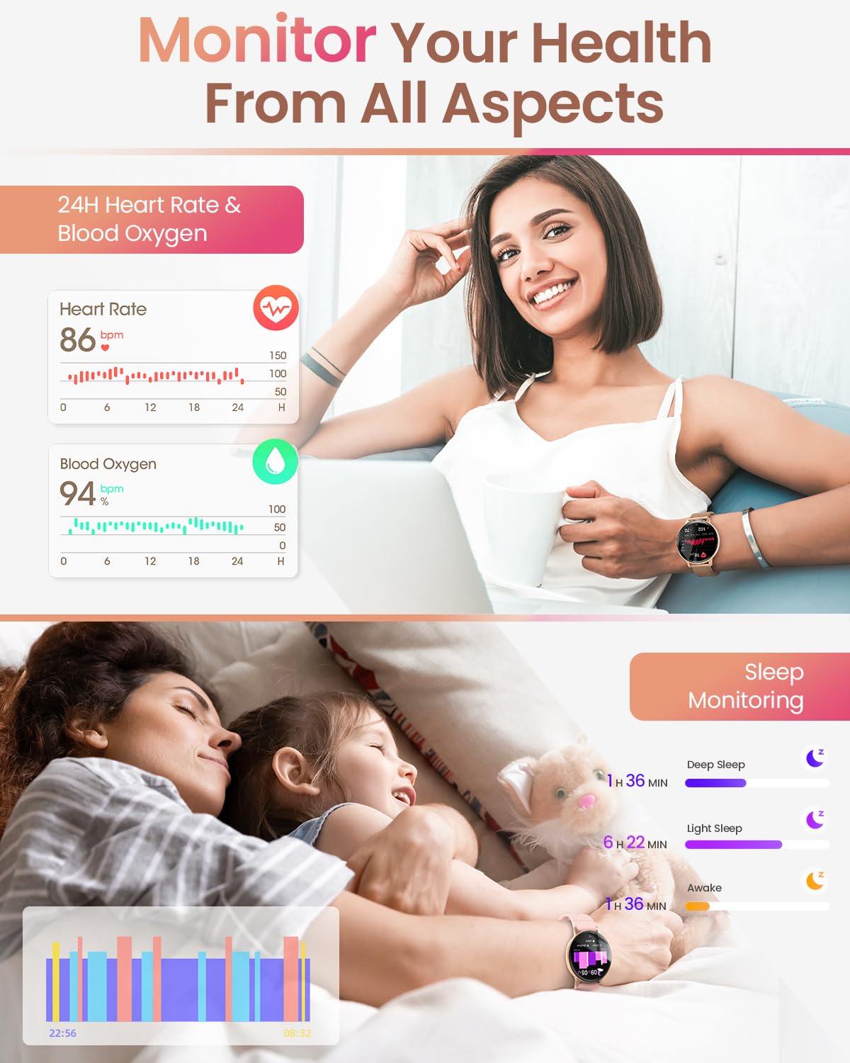 HASAKEI Smartwatch Donna con Effettua o Risposta Chiamate, 1,39" HD Smart Watch, Fisiologia Feminile, 120 Sport, Orologio Smartwatch Digitale Cardiofrequenzimetro/SpO2/Sonno Android iOS, Oro Rosa