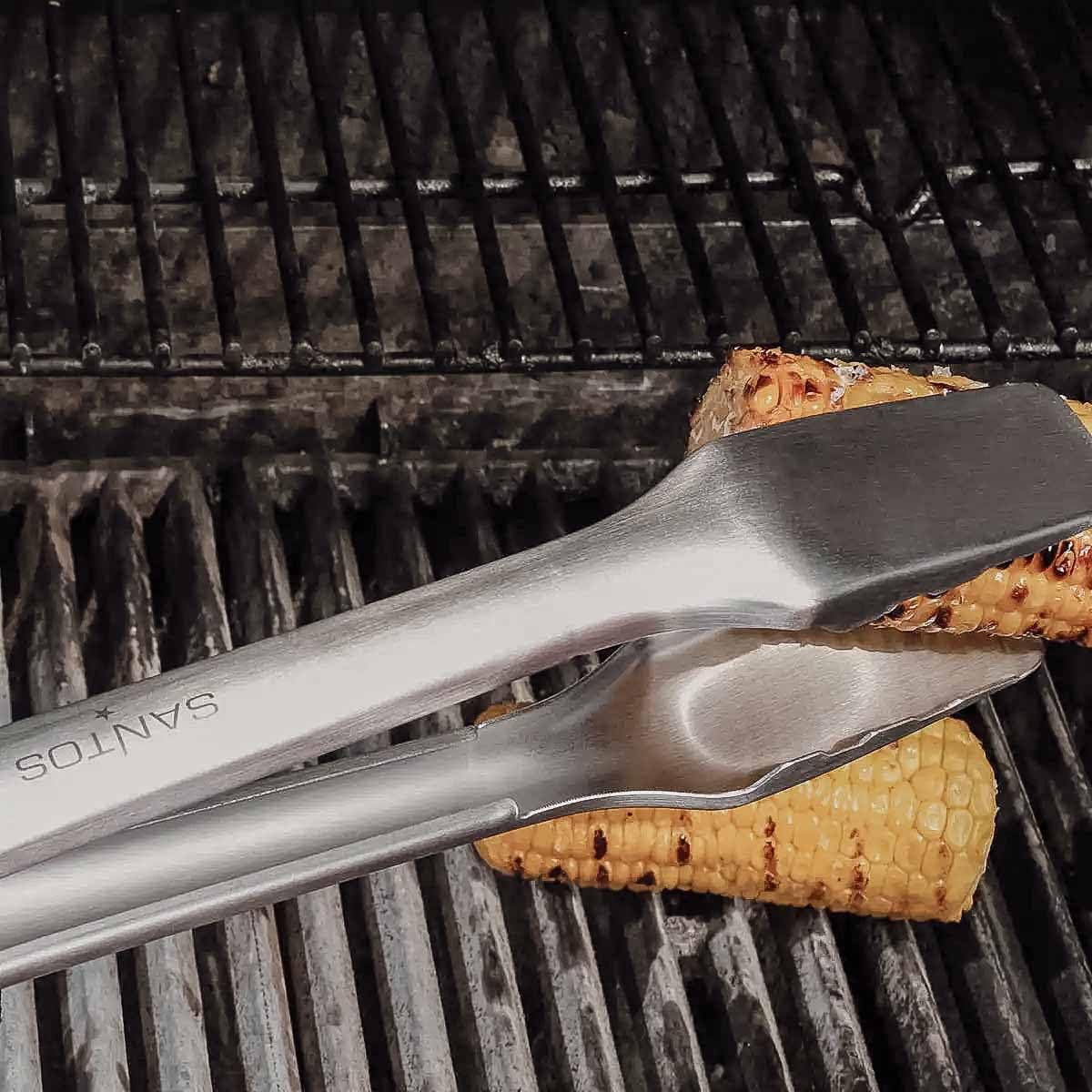 SANTOS 3-teiliges Edelstahl Grillbesteck-Set - Grillzange, Wender & Spitzzange - BBQ Geschenkset - BBQ-Besteck - hochwertiges massives Grillbesteck