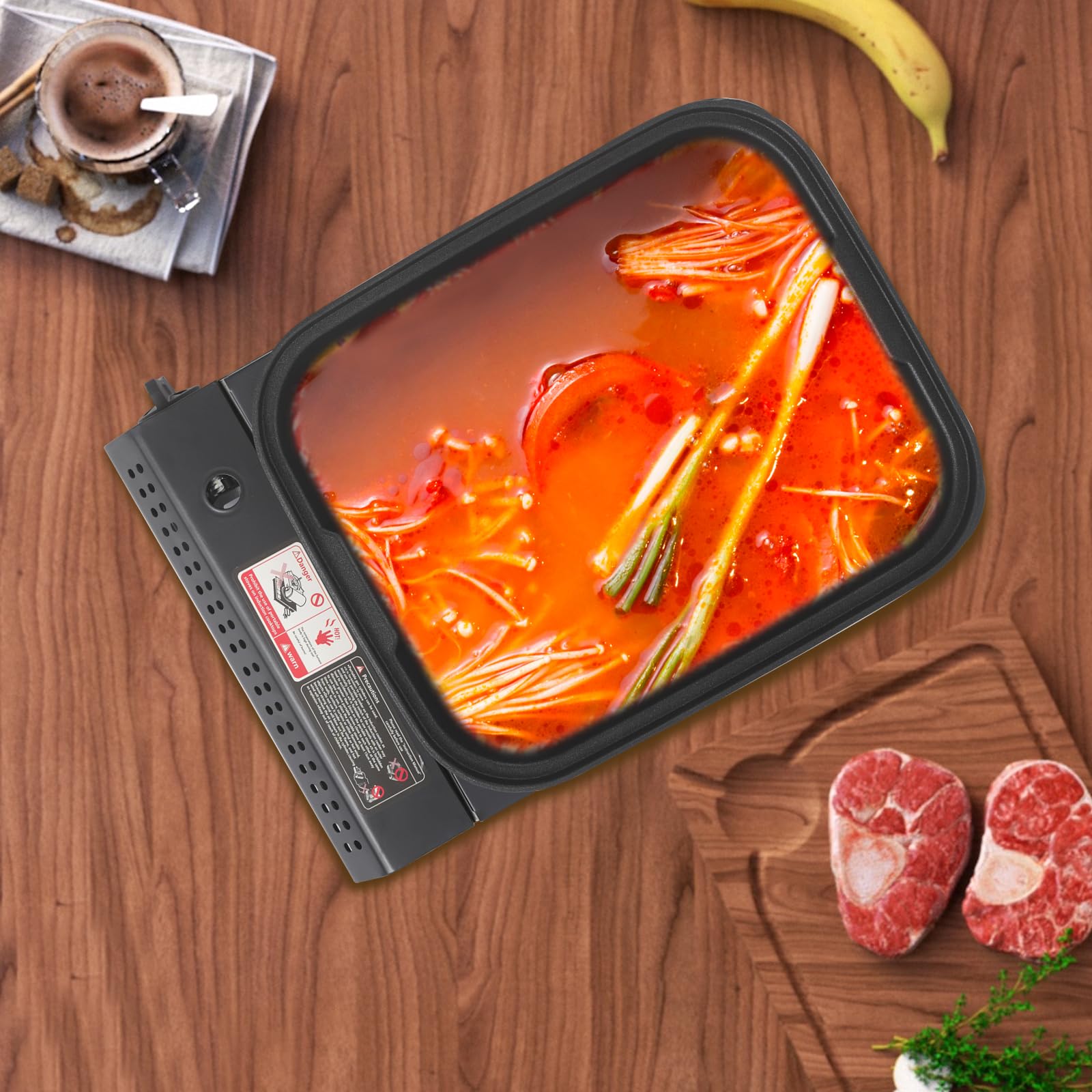 2-in-1 Camping Gasgrill Tragbarer Gaskocher mit Grillplatte und Deckel 2-Flammig Gaskocher für Outdoor Camping und BBQ Butan Grillkocher für Garten, Balkon, 45x30.5x8.5cm (Ohne Griff)