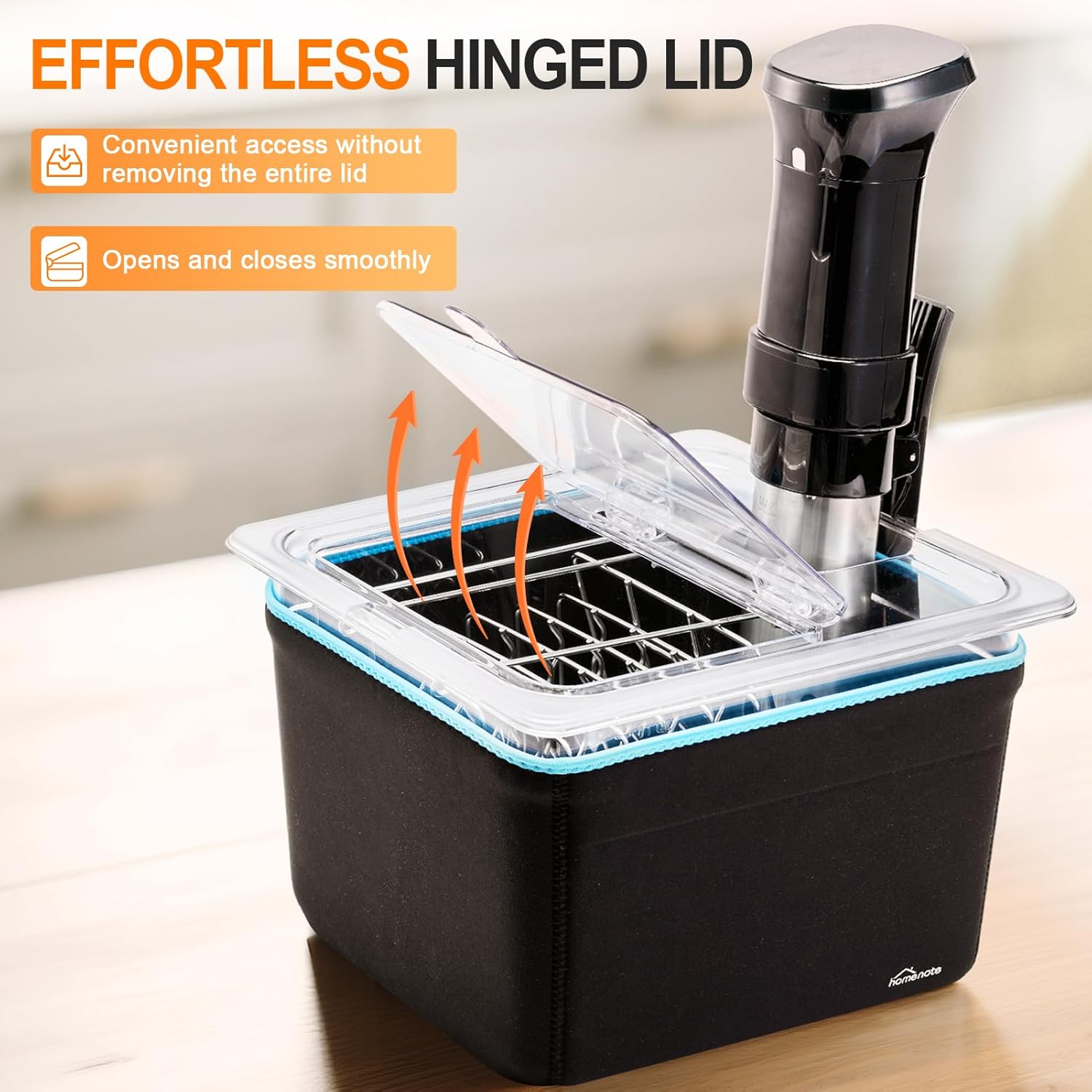 HOMENOTE Sous Vide Container 12 Quart with Universal Collapsible Hinged Lid,Complete Sous Vide Accessories Kit BPA Free,Compatible with Anova and Most Sous Vide Cookers（With Rack and Sleeve）