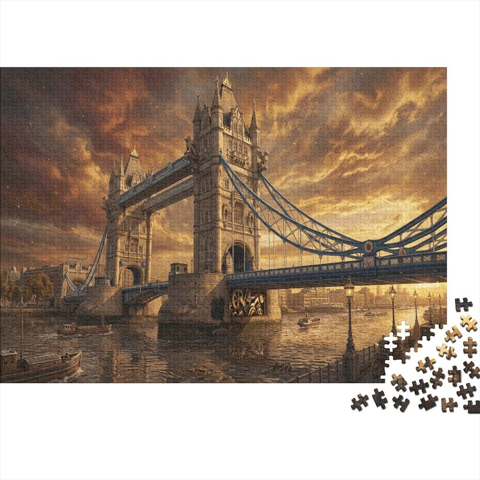 Tower Bridge London Jigsaw Puzzle for Game 1000 Pieces River Thames for Beginners Puzzle Starters Anxiety Relief Small Gift Idea 52x38cm/1000pcs