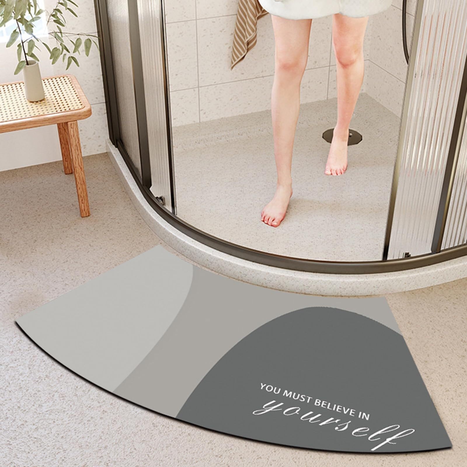 YUMEIGE Arc-shaped Shower Mat - Curved Shower Mat for Outside Shower, Diatomaceous Earth Curved Bath Mat Non Slip, Super Absorbent Quadrant Shower Mat for Circular Shower(J,45x100CM(17.7x39.4IN))
