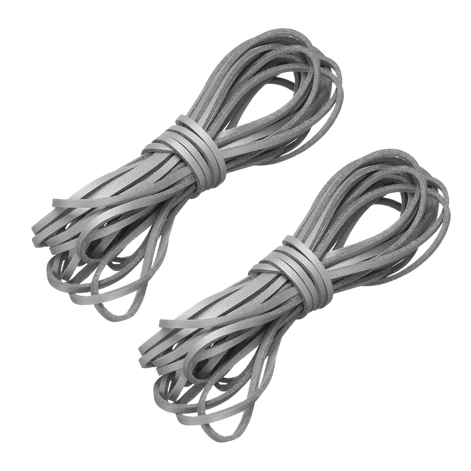 sourcing map 2 Pcs Faux Suede Leather Cord, 5.5 Yards 2.6mm Flat Thin Leather Laces Strips, Craft Braiding String for Bracelet Jewelry Making Handbag Shoelace DIY Crafts, Silver
