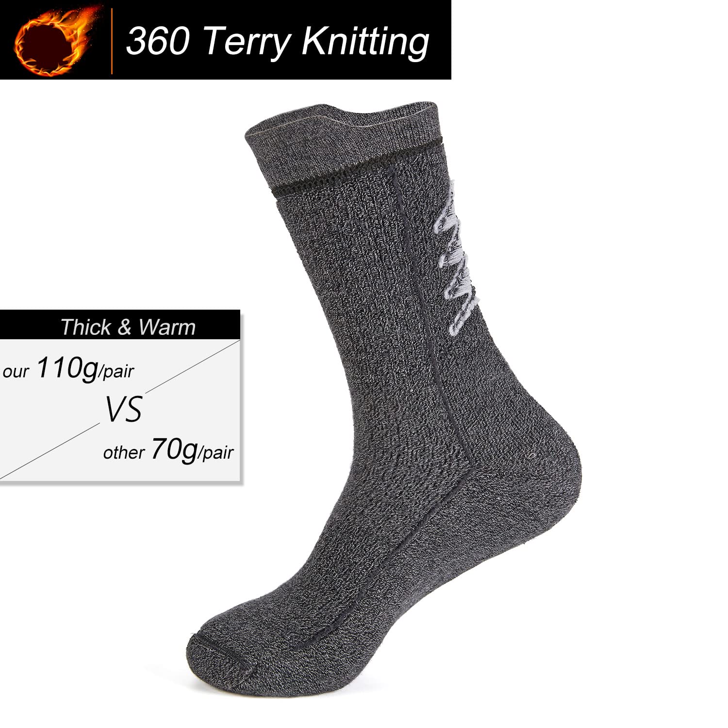 Calzino spesso caldo per Uomo Donna Calzino termico invernale in lana Morbida comoda Calza pantofola Imbottito antiscivolo Calzino atletico perper l'Escursionismo Camminare Sciare…