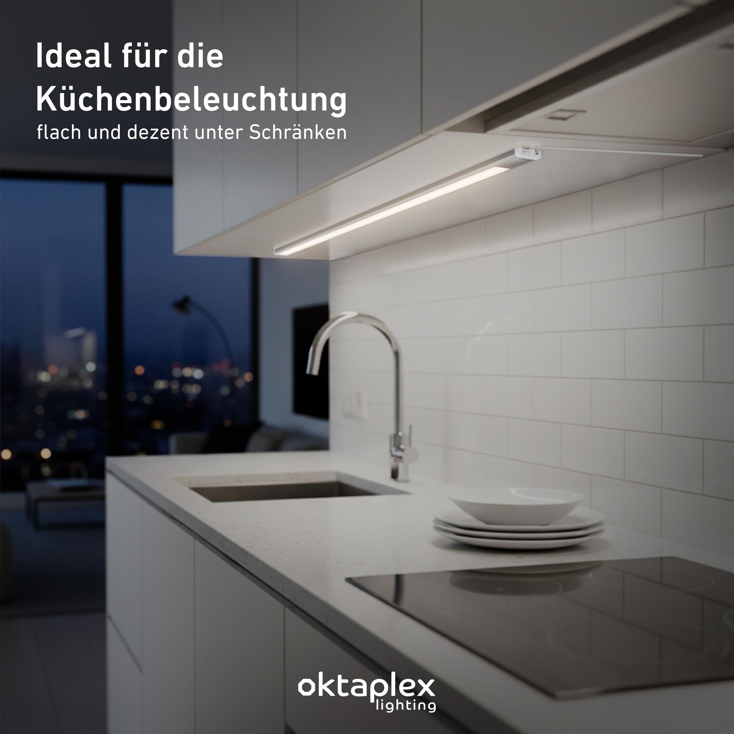 Oktaplex Riva LED luce per armadio inferiore piatta 1150lm bianco neutro 120 cm luce per armadio inferiore argento con interruttore illuminazione per armadio inferiore 15W 230V