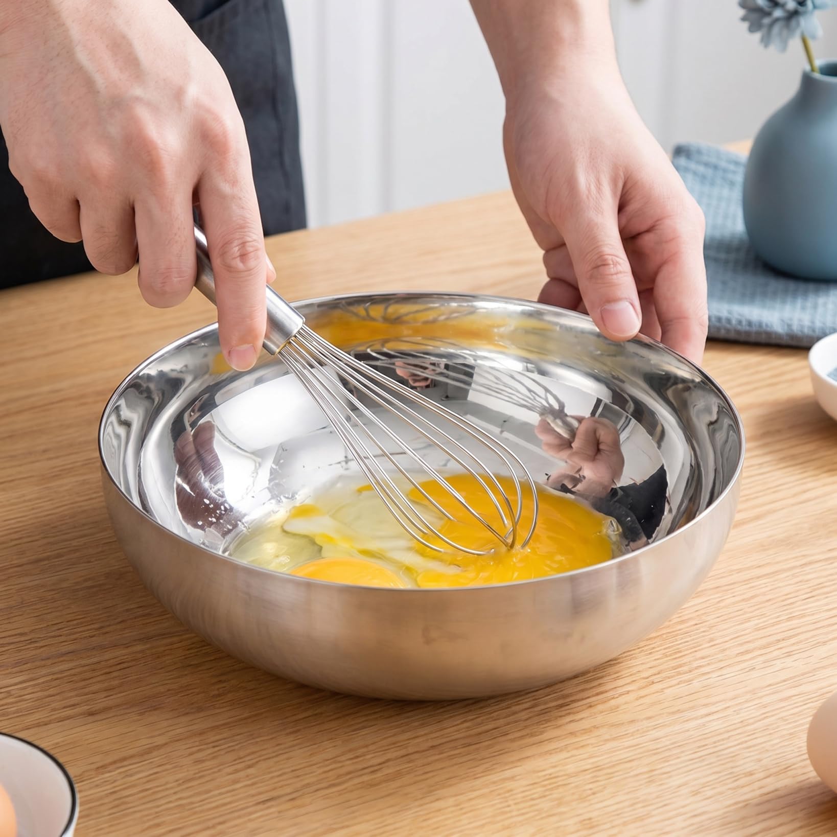 CALLARON Bols à mélanger en acier inoxydable de 2126,2 g – Grand bol de service en métal antidérapant argenté pour salade, pâtes, soupe, fruits, lave-vaisselle