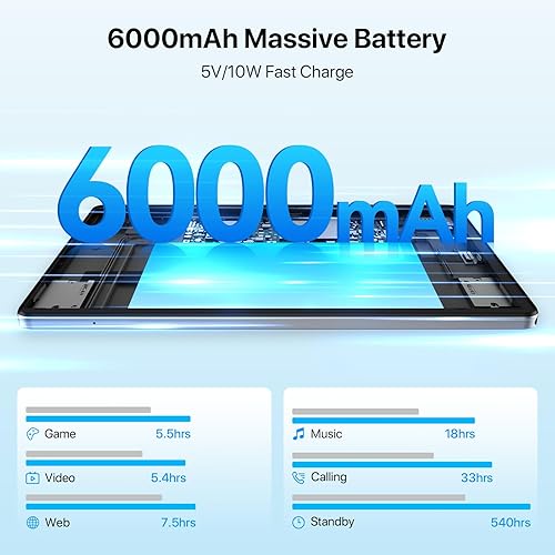 Miniatura 6 de UMIDIGI G5 Tab Desbloqueado Android 13 Tablet 8 (4+4) GB RAM+128GB, 10.1" HD+ Pantalla Full View con bolígrafo, 6000 mAh Mega Batería con Celular y