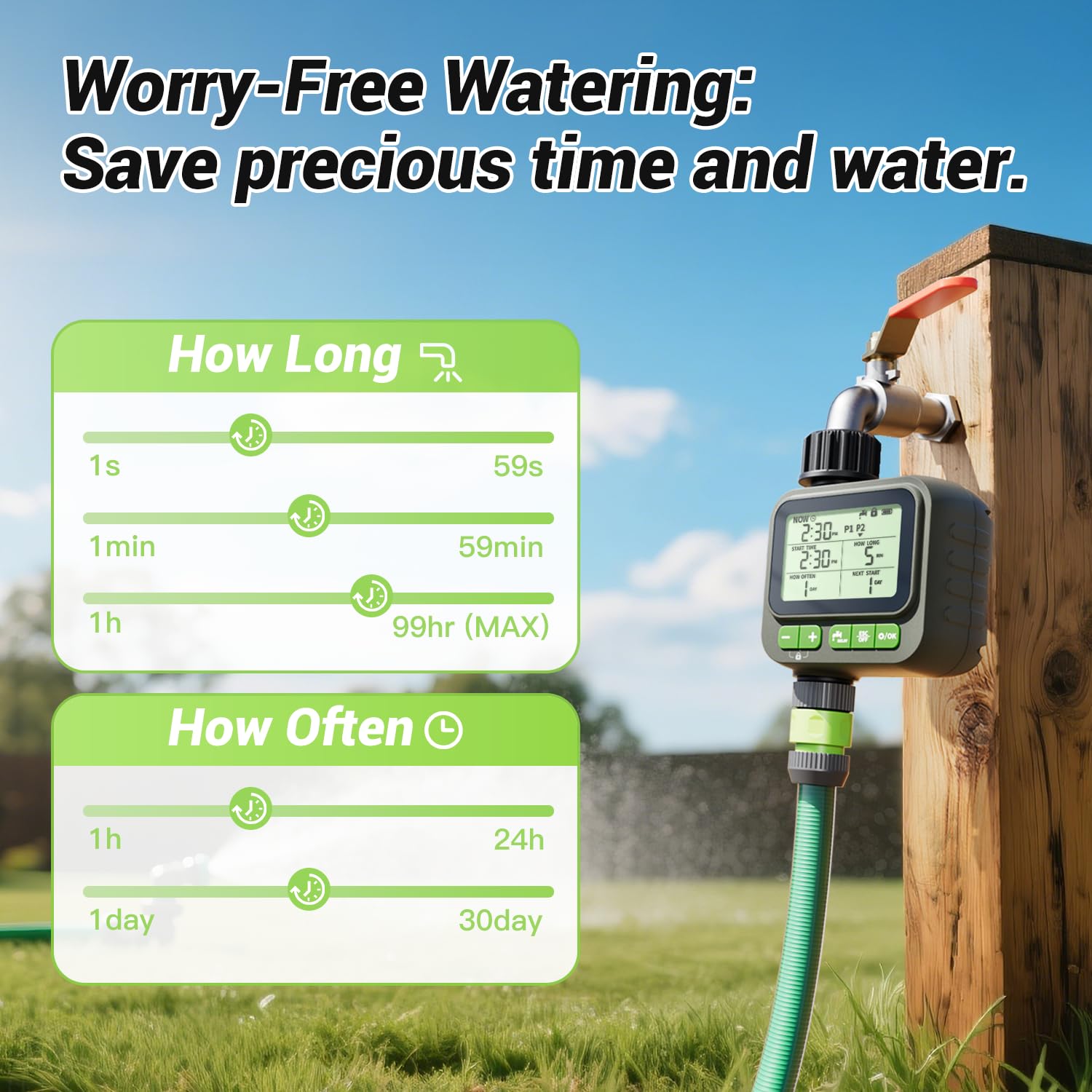 NexusLab Sprinkler-Timer Outdoor, Wasser-Timer für Gartenschlauch, programmierbare Bewässerung mit Regenverzögerung/manuell,
