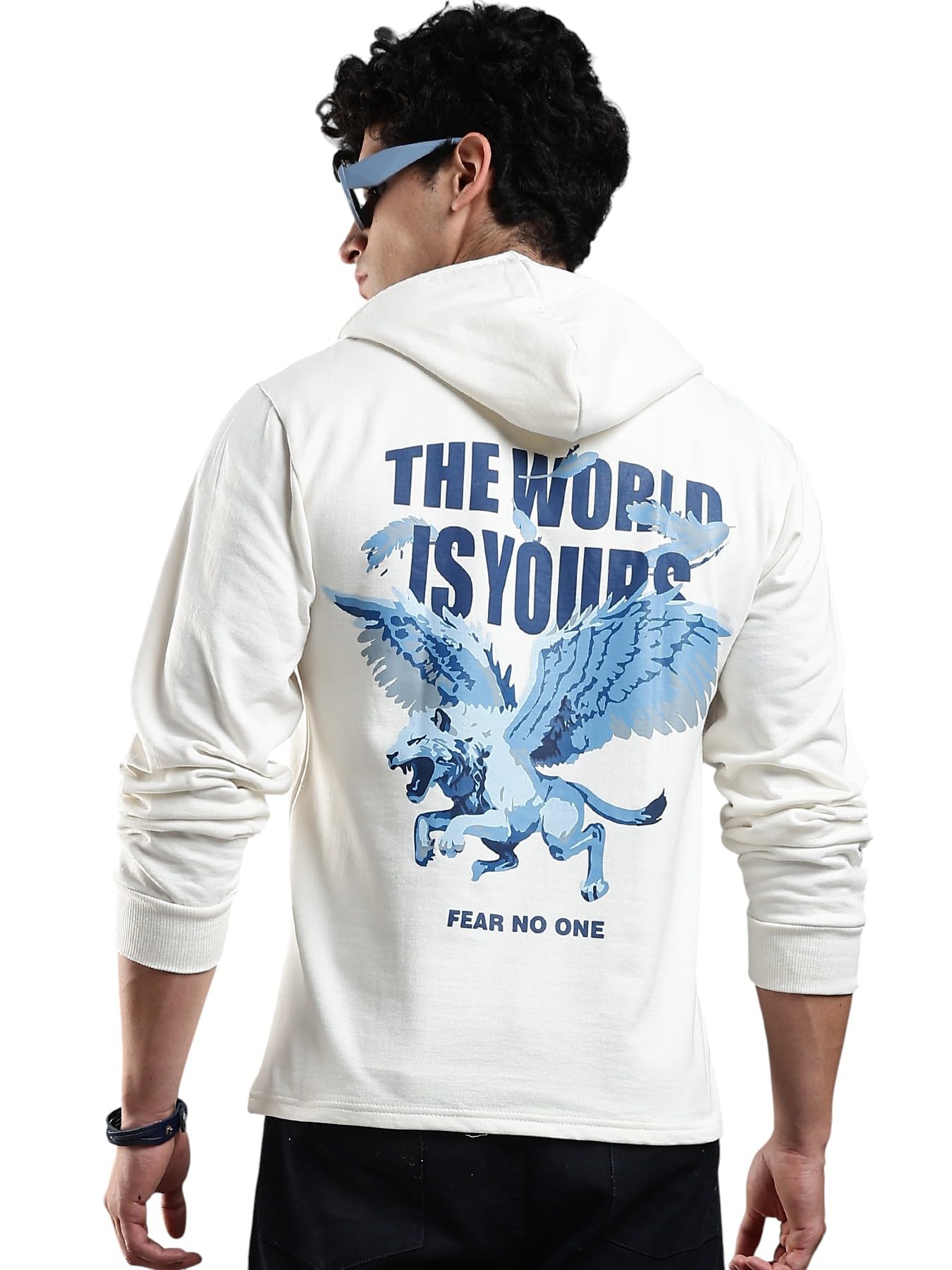 lewel Men's Stylish Hooded Graphic Printed Cotton Fleece Sweatshirt (Off White)-picture-45