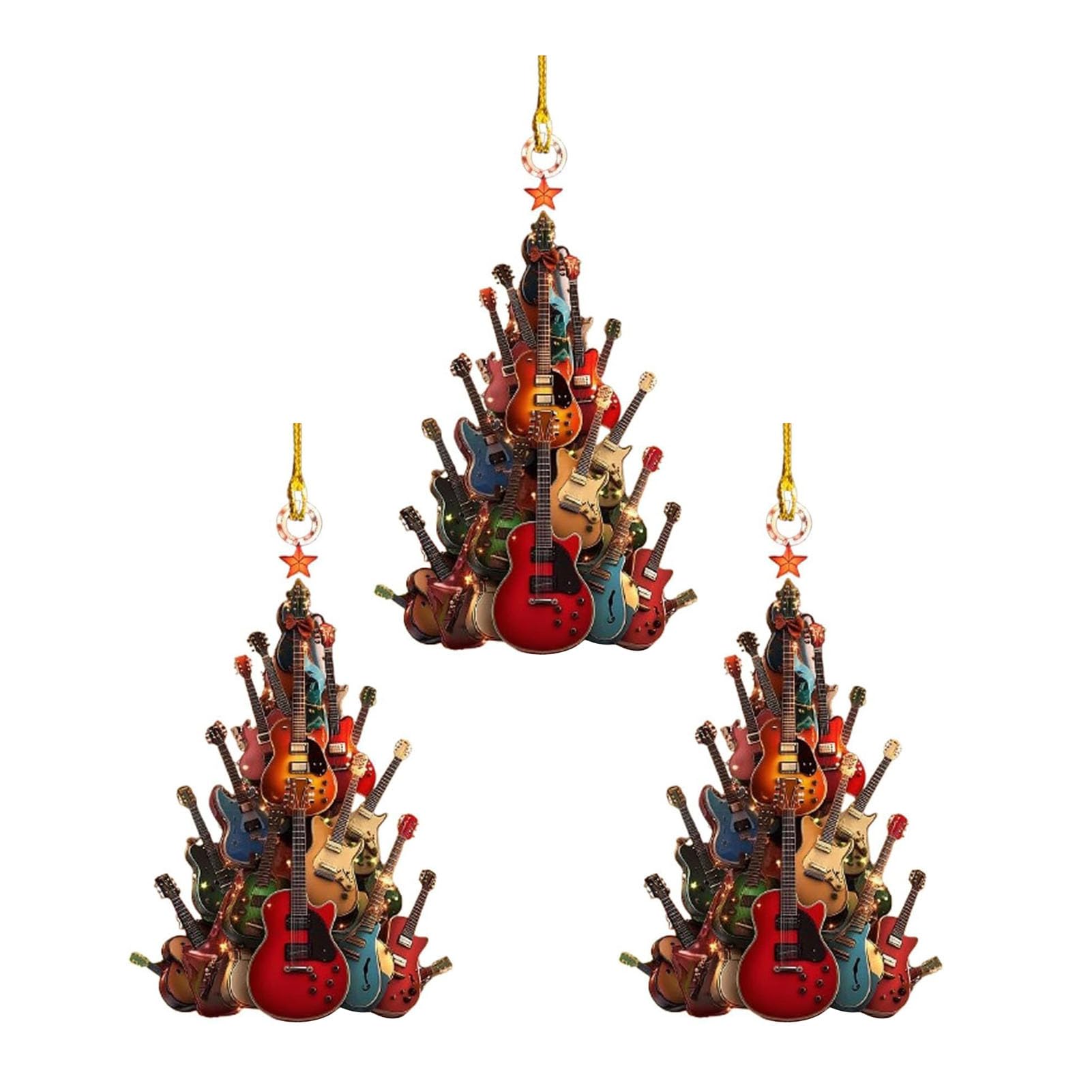 Guitar Christmas Tree Ornament 2D Acrylic Rockin' Around The Guitar Musical Instrument Hanging Decoration for Music Enthusiasts and Players 9cm 3pcs