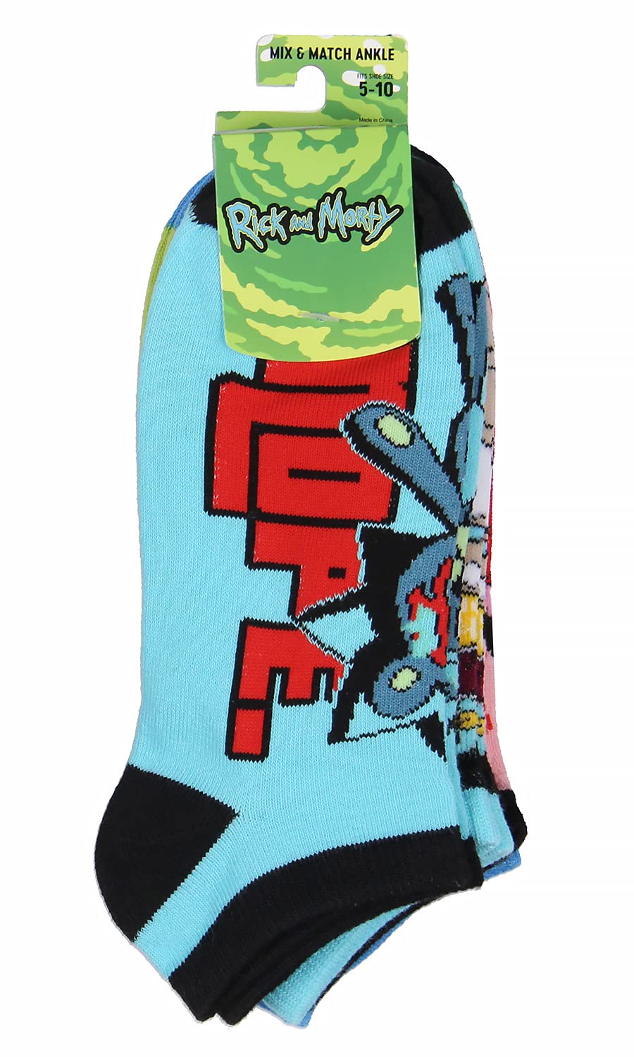 Rick and Morty Calcetines tobilleros para hombre, mezcla y combinación, paquete de 5 pares, Varios colores, 5-10