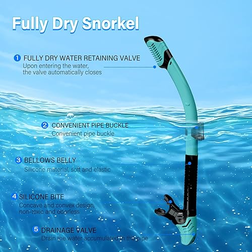 Miniatura 3 de Equipo de esnórquel para adultos, juego de máscara de esnórquel de vidrio templado de 180 grados, gafas antivaho con parte superior seca, máscara de