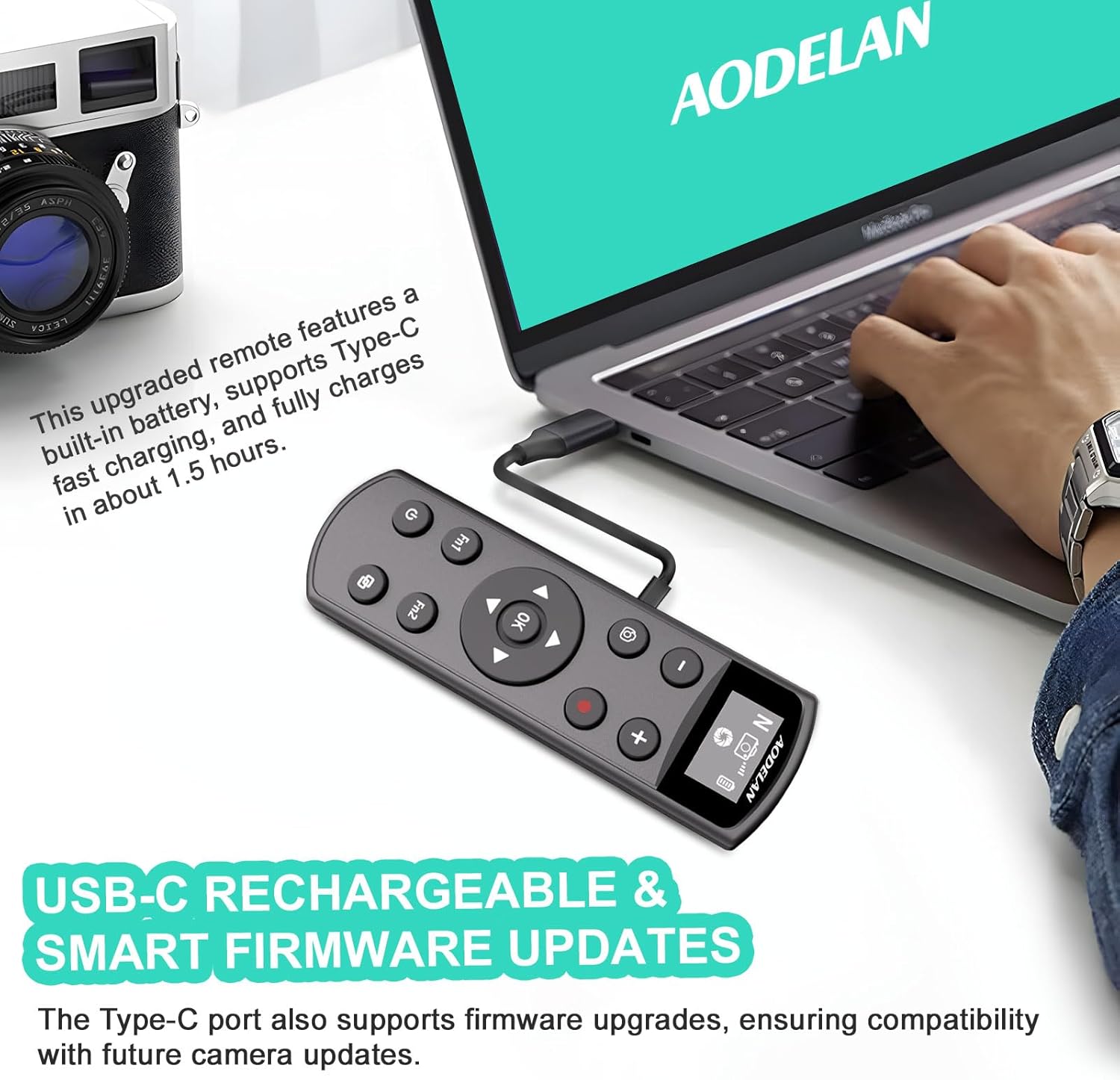 Remote Control for Nikon Camera,USB-C Rechargeable Wireless Shutter Release with OLED Screen – Video, Zoom & Focus Control for Nikon A1000, B600, P1000, P950, Z6III, Z30, Z50II, Zfc, Z5 (Black)