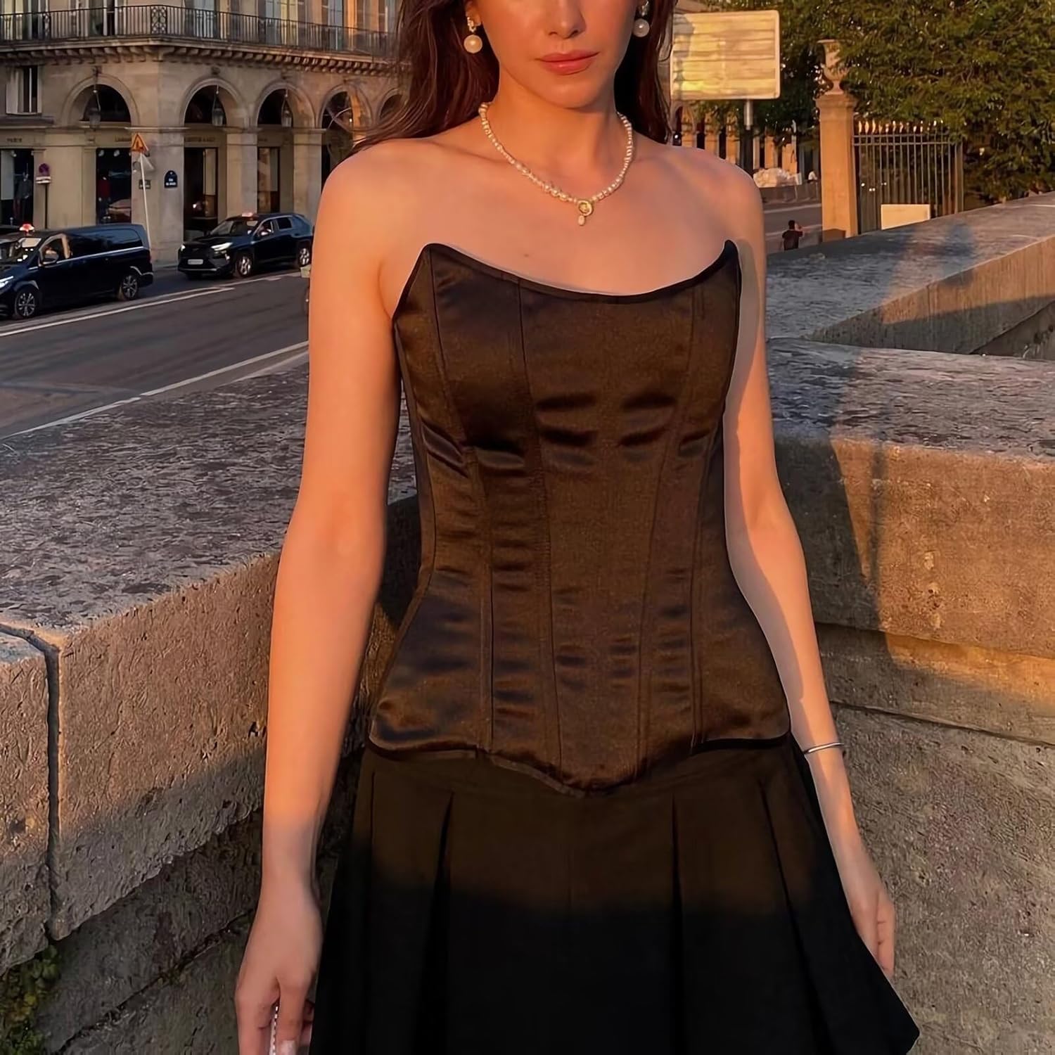 Vintage Satin Corset Tops for Women Overbust Bodice Going Out Bustier Lace Up Cincher Bodysuit Shapewear - Image 7