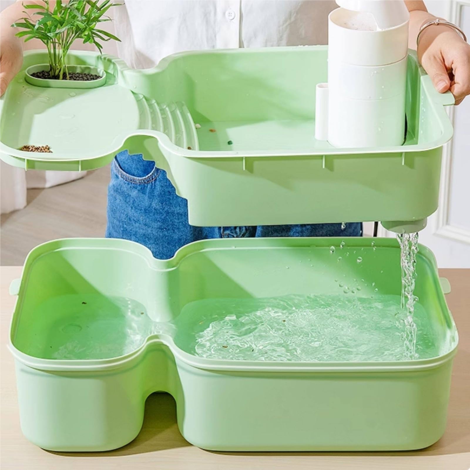 Acuario para Tortugas Tanque de alimentación Tortugas con Drenaje Doble Capa for separación(Pequeño)