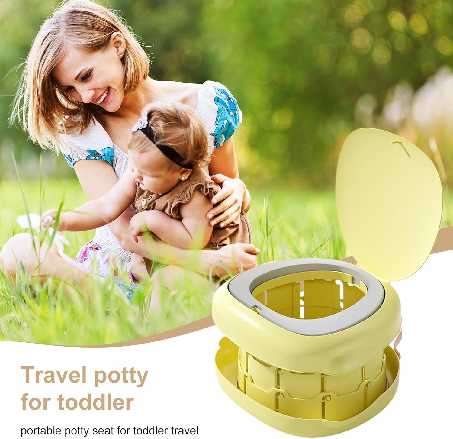 Foldable Travel Potty, Toddler Toilet Seat, Folding Potty Training, Kids Portable Reusable Design, Lightweight and Compact, Ideal Use for Camping, Outdoor, Home, Yellow
