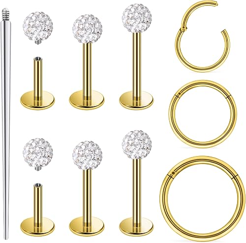 Lsnevsie 14G Internally Threaded Nose Rings Studs Flat Back Earrings Studs Surgi
