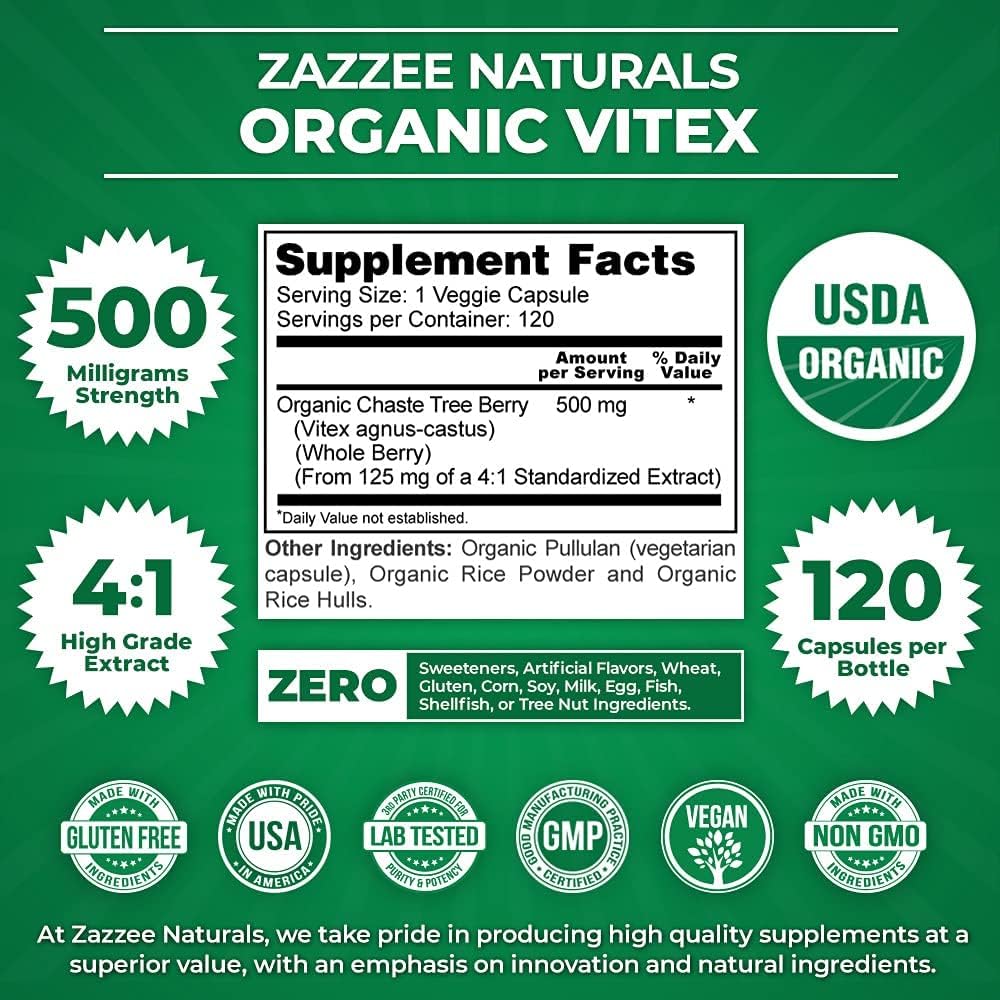 Zazzee Myo-Inositol Capsules and USDA Organic Vitex Capsules, Vegan, Non-GMO and All-Natural