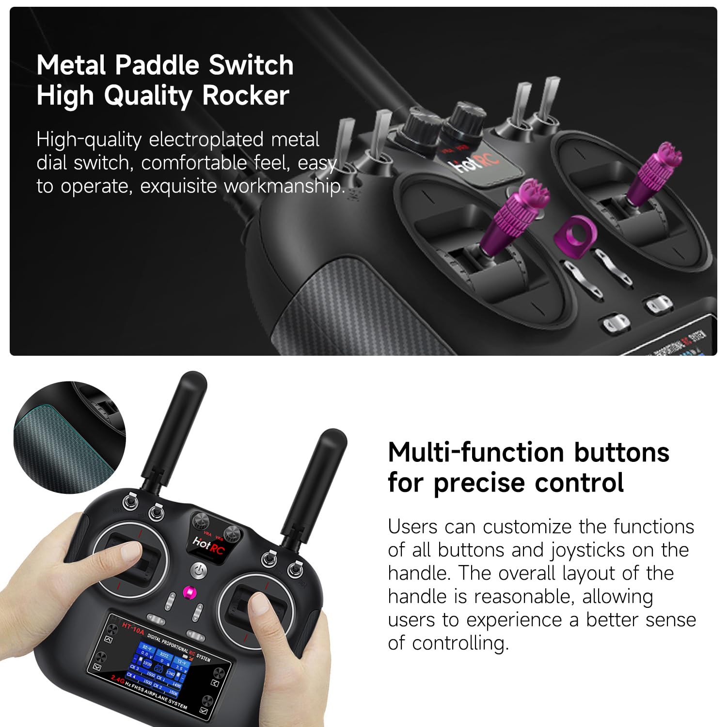 Yahboom 2.4GHz 10CH RC Émetteur et Récepteur FHSS pour FPV Drone, Bateau, Voiture, Hélicoptère, 300-800m