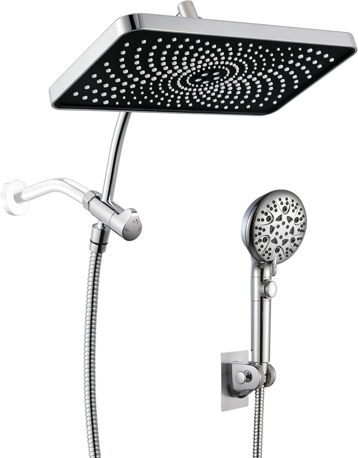GwernKB Rain Shower Heads with Handheld Spray Combo,Fixed Showerhead&8-Mode Handheld Shower Head with 79 Inches Extra-long Stainless Steel Hose and Low-Reach Adhesive Wall Mount for Elderly