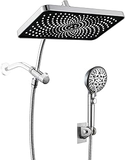 GwernKB Rain Shower Heads with Handheld Spray Combo,12In Fixed Showerhead&8-Mode Handheld Shower Head with 79 Inches Extra-long Stainless Steel Hose and Low-Reach Adhesive Wall Mount for Elderly