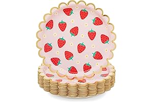 Sparkle and Bash Strawberry Birthday Party Paper Plates 9-Inch Pink and Gold Foil (48 Pack)