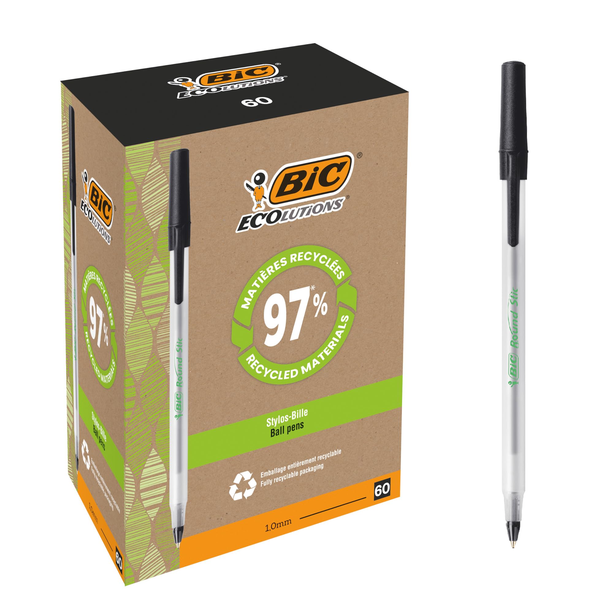 Bic Ecolutions Round Stic Stick Ballpoint Pen Black 60Pc(S)