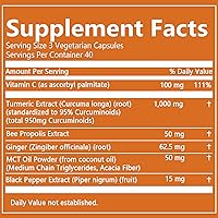 Vista 2 de Nivelle Curcumina de cúrcuma 95 1000 mg - Suplemento de complejo de cúrcuma 95% con propóleos de abeja, jengibre, aceite MCT, vitamina C soluble