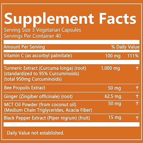 Miniatura 2 de Nivelle Curcumina de cúrcuma 95 1000 mg - Suplemento de complejo de cúrcuma 95% con propóleos de abeja, jengibre, aceite MCT, vitamina C soluble