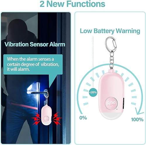 Miniatura 3 de Hion Alarma de seguridad personal para mujeres, recargable de 130 dB, llavero de alarma de autodefensa con linterna LED, seguridad sonora segura de