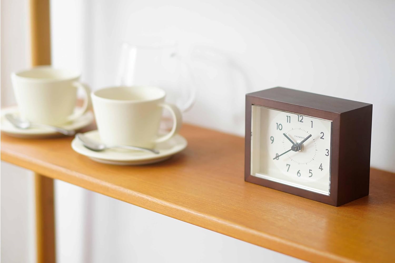 Wooden Desk Clock Japanese Handcrafted Solid Wood Clock Silent Non-Ticking Battery Operated Modern Decorative for Living Room Bedroom Office HINOKI Clock CH-070 (Dark Brown)