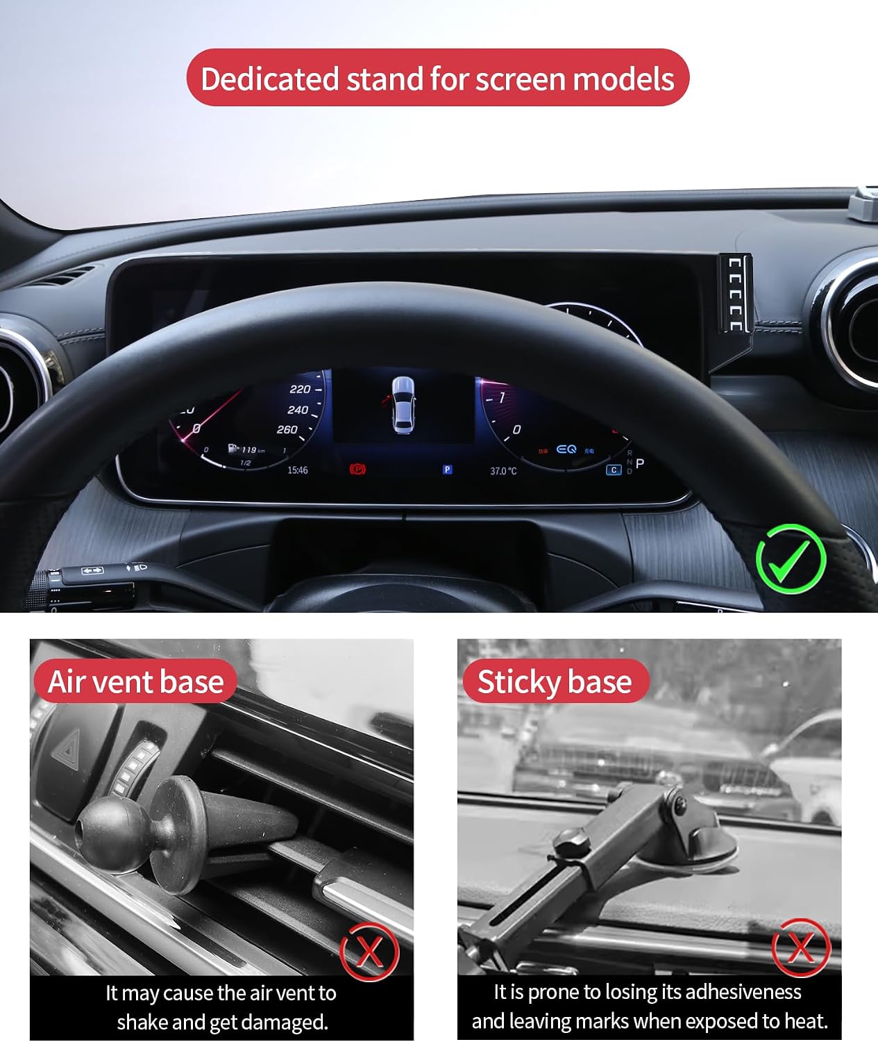 15W Wireless Fast Charger for Mercedes Benz GLC-Class 2023-2026/C-Class 2022-2026 Accessories 12.3 inch Screen Fixed Clip, Auto Accessories Navigation Bracket, 360° Rotation