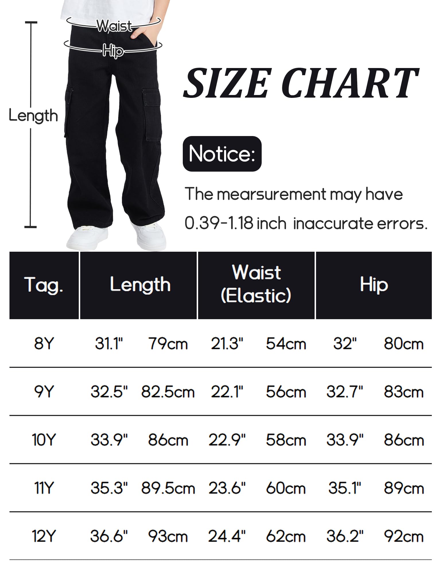 SEAUR Jeans Baggy Garçons Pantalon Cargo en Denim avec Taille Élastiquée Hip Hop Y2K Streetwear
