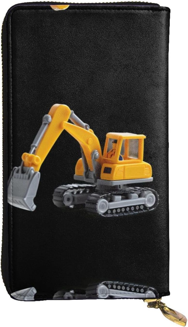 Excavator toys printing Women's leather long handheld wallet large capacity credit card zipper bag