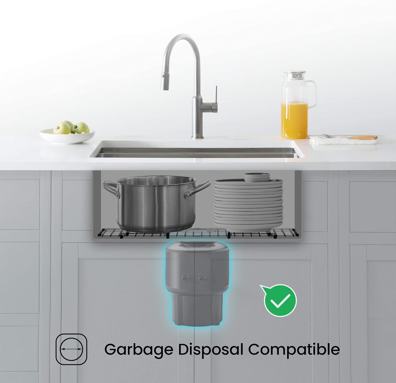 KIBI 26″ Undermount Stainless Steel Kitchen Sink Single Bowl Workstation, Handcrafted | 16-Gauge 304 Stainless, Deep 10″ Bowls, Bottom Grid & Basket Strainer Included | Modern Undercounter Prep Sink